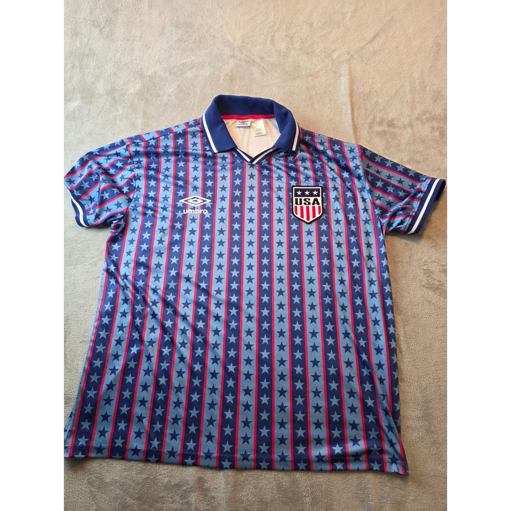 Umbro Soccer Jersey Mens XL Blue USA Stars Stripes Polo Shirt